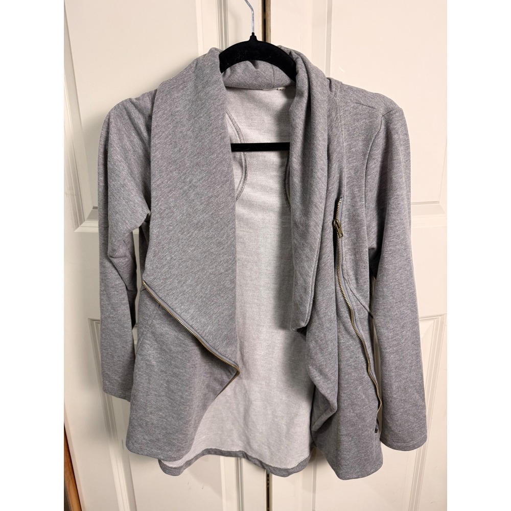 Adora Grey Marl Asymmetrical Zip Shawl Collar Sweatshirt Jacket Small